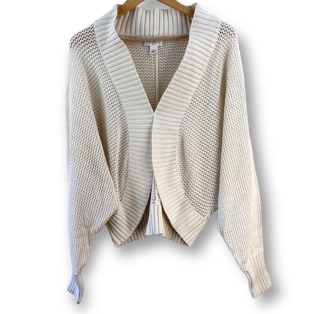 Loft Women's XL Open Weave Batwing Cardigan Sweater Beige Cream Spring‎ Summer